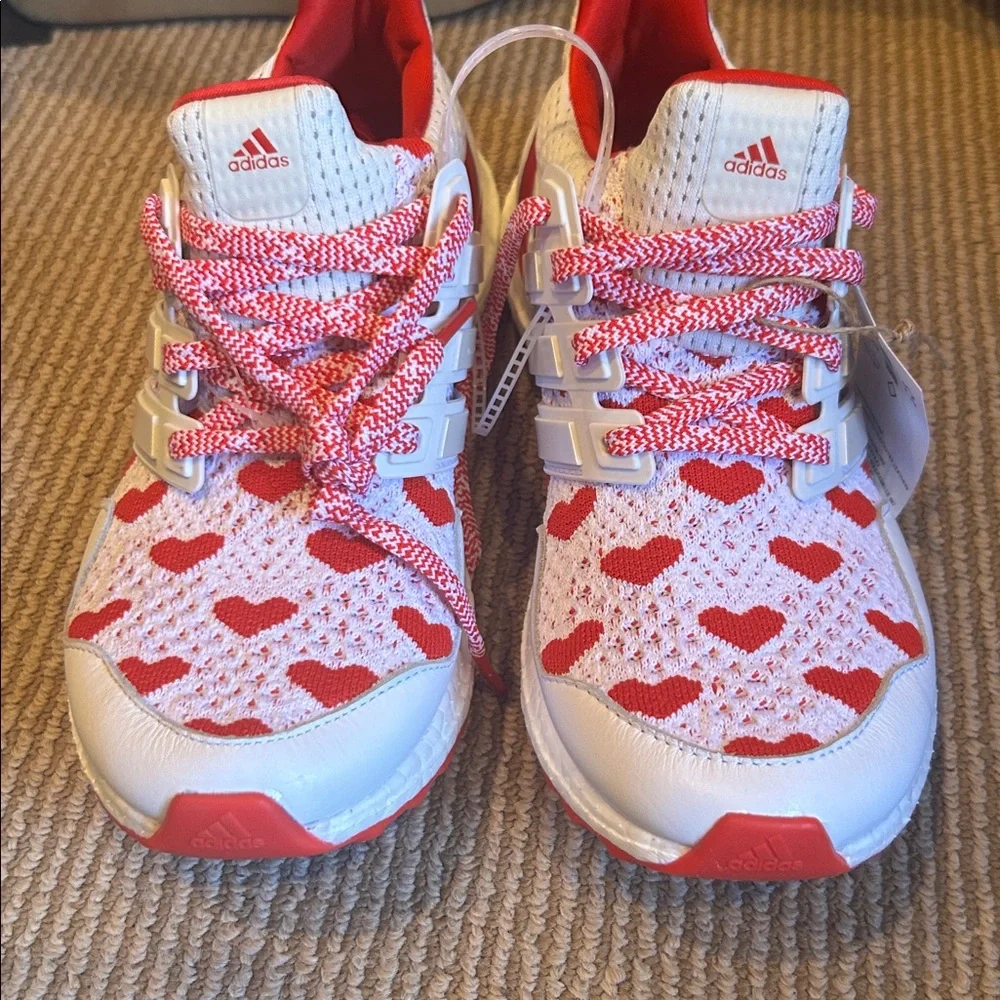 NWT Adidas boost valentines edition White and Red Heart running shoes 8
